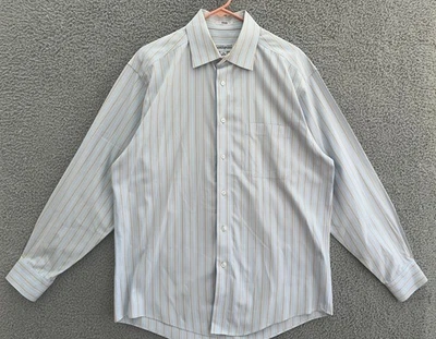 Joseph & Feiss Int Dress Blue/ White Stripe Shirt Sz 16 34-35 Long Sl Button Up - Image 1 of 4