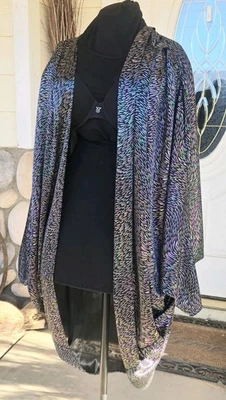 Jaqueta quimono holográfica iridescente folha metálica poli elastano década de 1980 - Imagem 1 de 4