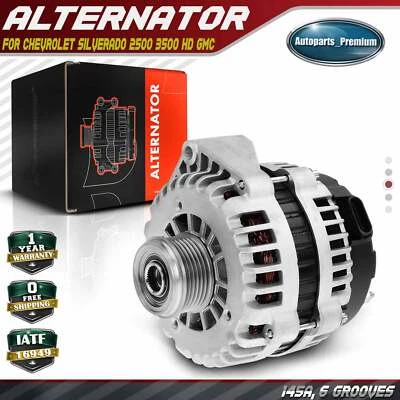 Alternator for Chevrolet Silverado 2500 3500 HD GMC V8 6.6L CW 6-Groove 145 Amp - Image 1 of 4