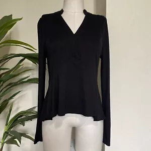 Red by BKE Buckle Black Peplum Top Long Sleeve V-Neck Hi Lo Soft Rayon Shirt NEW - Picture 1 of 13
