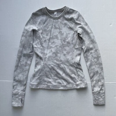 Lululemon Its Rulu Run Long Sleeve Shirt Stretch Warm Fleece Top Camo Gray SZ 2 - Image 1 of 4