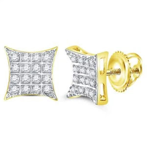 10kt Yellow Gold Mens Round Diamond Kite Square Cluster Stud Earrings 1/10 Cttw - Picture 1 of 2
