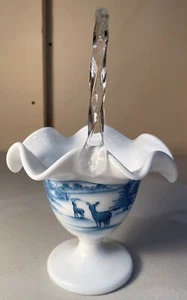 Rare Vintage Fenton "Winter Enchantment" On Milk Glass Basket - Picture 1 of 6