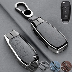Zinc Alloy Leather Car Key Fob Case Cover For Ford F-150 Focus Mondeo Explorer - Picture 1 of 21