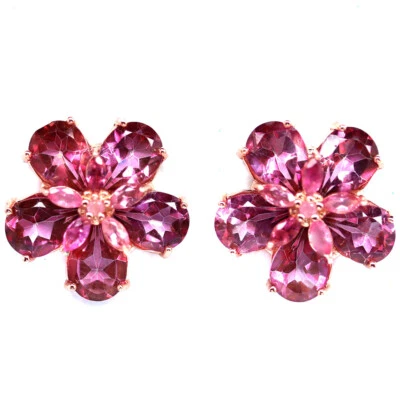 Plata de ley 925 6 x 8 mm. Pendientes de topacio místico rosa y zafiro rosa Foto 1 de 4