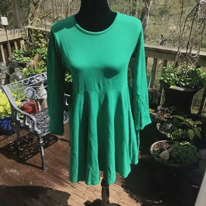 NWT Youwon Kelly Green Jersey Knit Skater Dress Pockets Cotton Spandex Stretch - Imagen 1 de 1