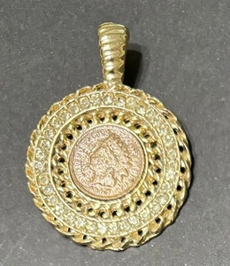 Vintage Indian Head Penny 1907 Halskette Anhänger goldfarben klare Strasssteine 1,75 Zoll - Bild 1 von 9