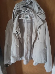 Zara Windbreaker Women' Tan Jacket, Long Sleeve Hooded, Snap and Full Zip - Picture 1 of 7