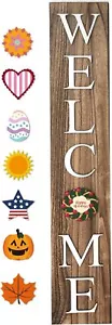 Welcome Sign for Front Door Porch with Ornamental Tiles-8 Interchangeable Season - Picture 1 of 24