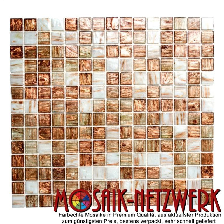Mosaico piastrella vetro oro bronzo bianco muro cucina bagno 54-1302 I 1 foglio