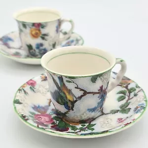 x2 Midwinter Brama Porcelain Chintz Cup And Saucers Espresso Coffee Rare English - Picture 1 of 14