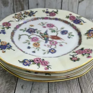 JPL J Pouyat Limoges France W Set Of 3 Floral Bird Multicolored Plates Gold Rim - Picture 1 of 19