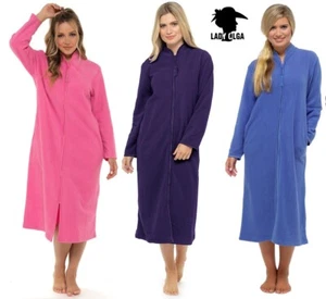 Ladies Long Warm Soft Fleece Zip Front Gown Bed Jacket Nightwear Size 10-28 - Picture 1 of 5