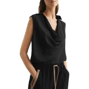 Women's Reiss Ameliee Cowl Front Sleeveless Collared Blouse Top Black 8 - Picture 1 of 14