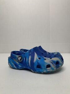 Crocs Kid Classic Blue and Gray Marbled Tie-Dye Toddler Clog SZ 13C