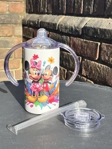 12 oz Sippy Cup/Tumbler Minnie And Mickie Disney inspired with 2 Lids And Straw - Picture 1 of 6
