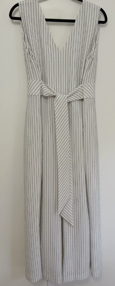CALVIN KLEIN Sleeveless Wide-Leg Jumpsuit White with Black Pinstripes Size 16 - Image 1 of 4