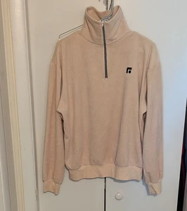 R. Swiader Terry Cloth 1/4 Zip Sweater Mens Size L Beige Pullover Logo - Picture 1 of 10