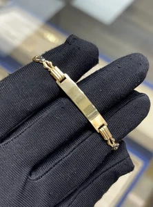 14 Karat Italian Real Solid 3 Tone Gold Baby Id Bracelet FREE Engraving 5.25 IN. - Picture 1 of 6