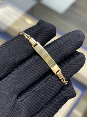 14 Karat Italian Real Solid 3 Tone Gold Baby Id Bracelet FREE Engraving 5.25 IN. - Image 1 of 4