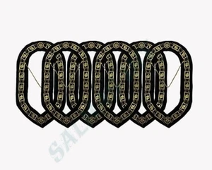 MASONIC KNIGHTS TEMPLAR COLLAR METAL GOLDEN CHAIN BLACK VELVET BACKING 6 pcs - Picture 1 of 5