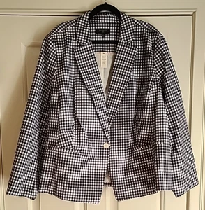 Talbots Plus 1-Button Navy Blue/White Checked Blazer NWT Sz 22W Lined Stretchy - Picture 1 of 6