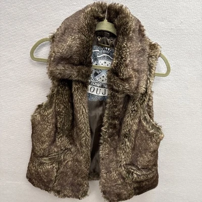 JouJou Fur Vest Women's Brown Black Monster Rave Furry Glam Faux Size Medium - Image 1 of 4