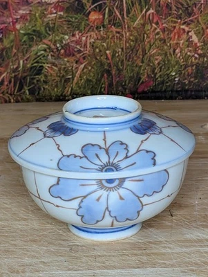 Рисовая чаша Hizen периода Мэйдзи!! Очень редкий золотой и синий цветок!! - Изображение 1 из 4