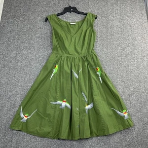 eShakti Dress Hummingbirds Embroidered Size 6 Green Sleeveless Pockets V neck - Bild 1 von 8