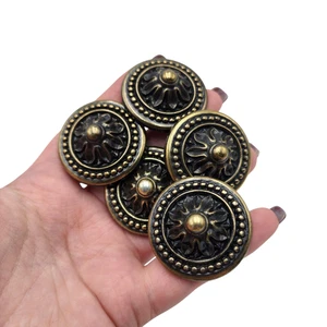 Vintage Ajax Bronze Messing Metall rund 1,5" Menge 5 Schubladenknöpfe Jugendstil Stil - Bild 1 von 6