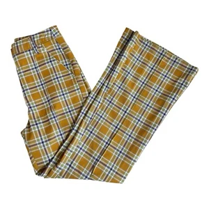 Urban Outfitters Mustard Yellow Plaid Flare Pants Womens Size 2 Retro 70s Skater - Picture 1 of 16