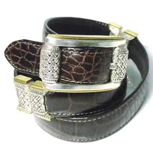 Brighton Ladies Reversible BELT & BUCKLE 28" Solid Black & Brown Croc Leather! - Picture 1 of 11