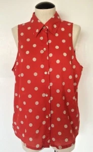 Jones New York Country Red White Polka Dot Button Down Sleeveless Women's Sz 10 - Picture 1 of 10