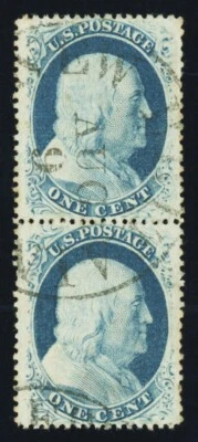 Scott #24, Vertical pair, USED, XF, 2022 PFC (graded 90), 2016 PSAG (graded 95) - Image 1 of 3