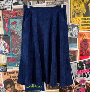 Vintage 70s-80s Blue High Waisted A-Line Fuzzy Skirt 28" Retro Square Pocket - Picture 1 of 12