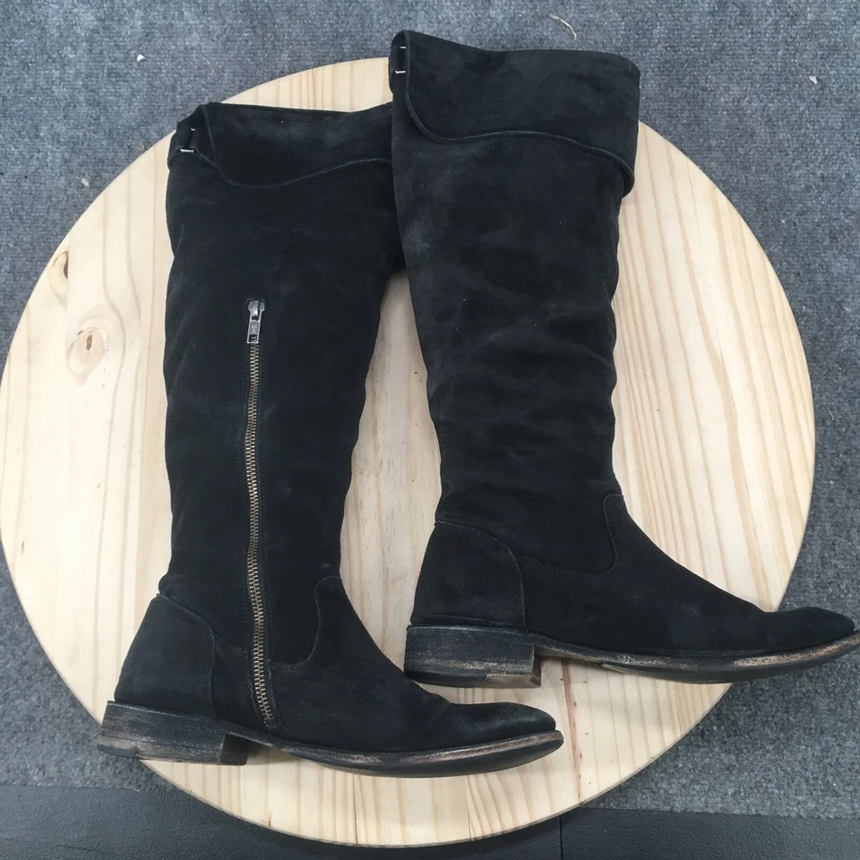 Botas Frye Femininas 9 B Shirley Andando Sobre o Joelho Preto Meio Zíper Biqueira Amêndoa - Imagem 1 de 4