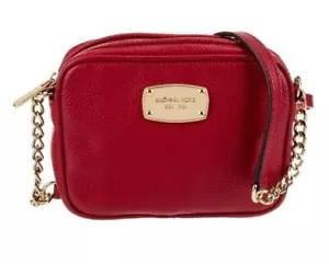 Michael Kors Hamilton Red Crossbody Bag Gold Chain Hardware Small Size Chic - Picture 1 of 15