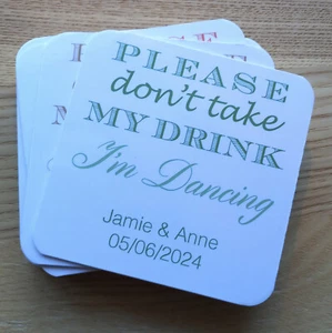 50 Bierdeckel Hochzeit personalisiert, nimm mein Getränk nicht mit, ich tanze - Bild 1 von 9