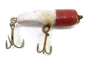 Señuelo de pesca vintage casero primitivo de madera rojo y blanco FL1 - Imagen 1 de 5