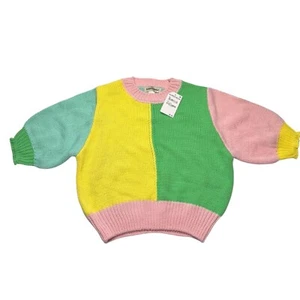 Cotton Emporium Kid's Color Block Sweater Large Mint Pink Green - Picture 1 of 3