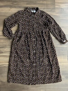 Cherokee Girls Corduroy Maxi Shirt Dress Snaps Long Sleeve Floral Print Brown L - Picture 1 of 11