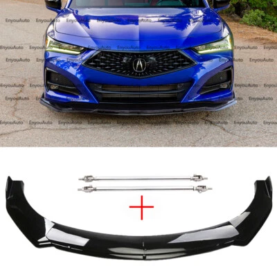For Acura Tlx ILX Front Bumper Lip Spoiler Splitter + Strut Rods Glossy Black - Image 1 of 4