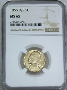 1955-D/S Jefferson Nickel NGC MS65 Great Luster Rare coin, PQ #E522 - Picture 1 of 5