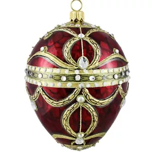 Glitterazzi Red Imperial Jeweled Egg Polish Glass Christmas Tree Ornament New - Picture 1 of 2