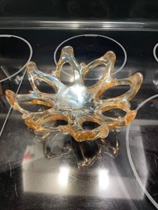 Vintage Murano Italian Stretched Glass Abstract Bowl Amber/black and Clear - Picture 1 of 6
