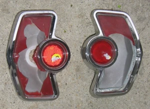 1963 Pontiac Acadian Tail Light Bezel Pair & 2 Housings (1 Broken) Canada 63 - Picture 1 of 7