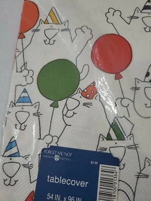 Vintage American Greeting Paper Cats Balloons Bday Tablecloth Tablecover NOS NEW - Image 1 of 3