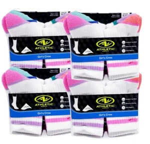 Lot Of 24 -4pks Of 6 Girls crew socks Athletic works Small Shoe size 6 to 10 1/2 - Picture 1 of 5