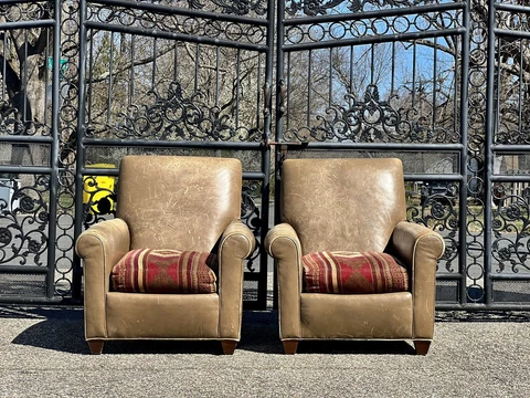 Vintage Rustic Leather Club Chairs southwestern navajo cushions￼ Cover