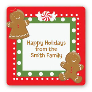 Gingerbread Party - Square Personalized Christmas Holiday Stickers